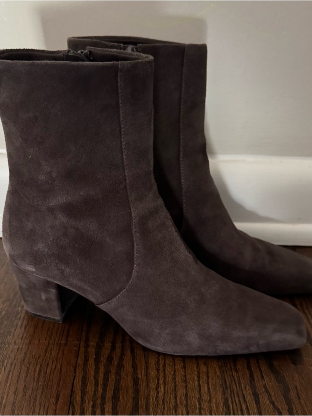 Mango Dark Brown Suede Block Heel Ankle Boots